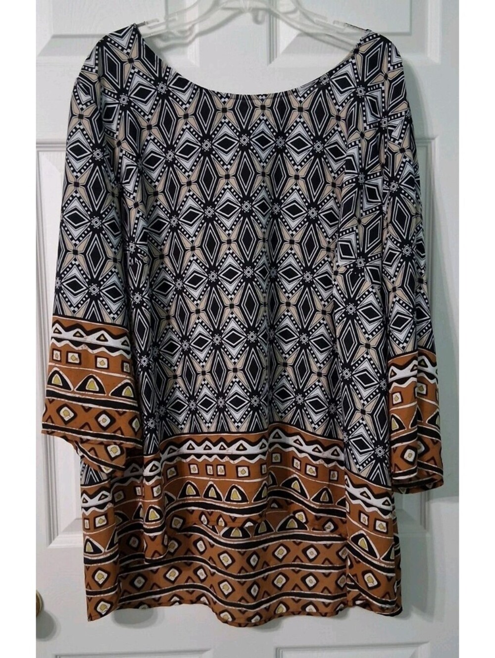Cato Women's, Multi Print Brown Black Bi-level Tunic, EUC, Size 26/28w